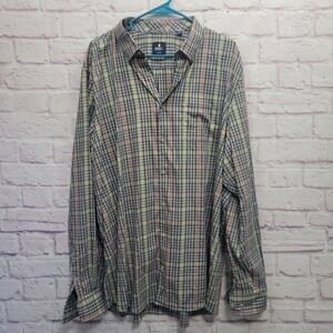 Johnnie-O Plaid Button‎ Down Shirt XXL Light Gray Coastal Preppy Skater Casual